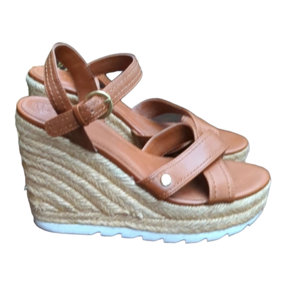 Guess Genisi Tan Espadrille Wedge Platform Sandals SZ 9.5 Summer Casual High